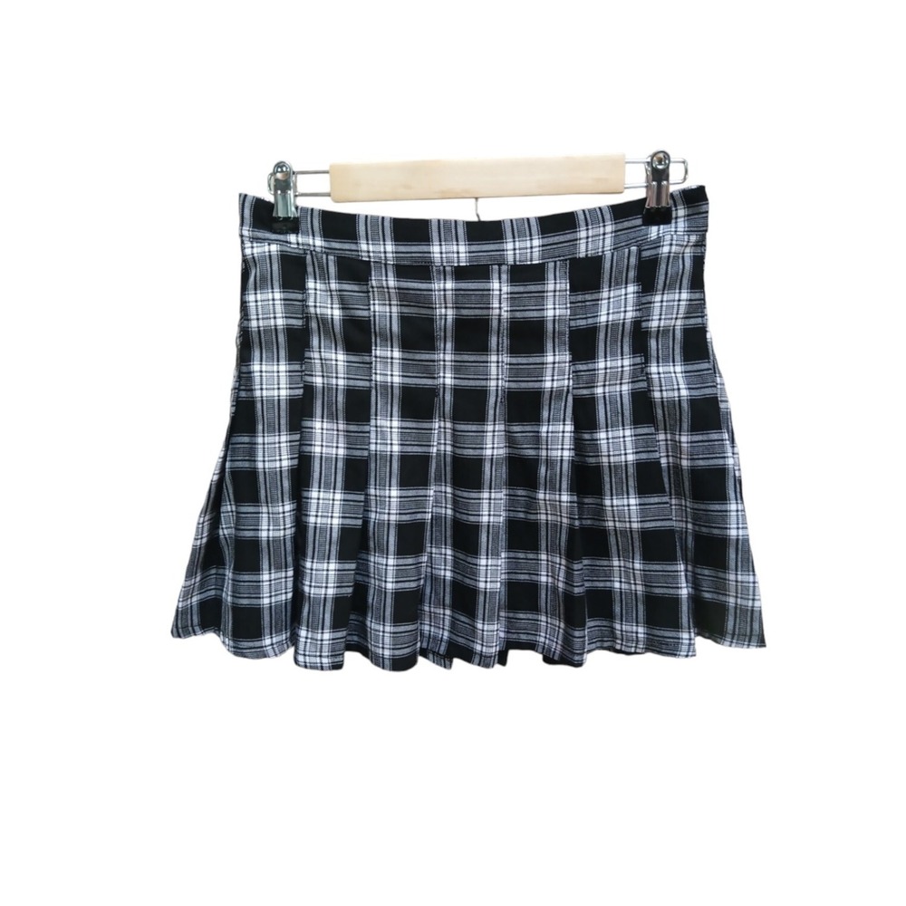 Vanilla Star Plaid Skater Skirt Black Size M Y2K
